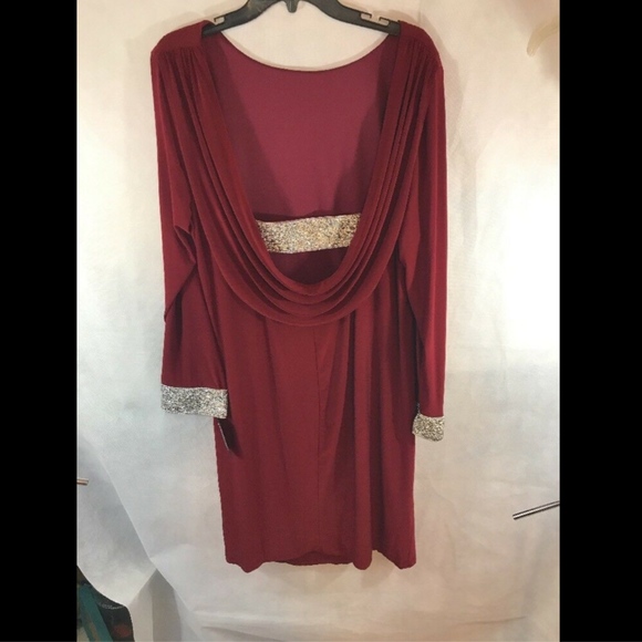 NWT Marina Embellished Drape Back‎ Jersey Cocktail Dress Red [SZ 20W ] - Picture 6 of 8